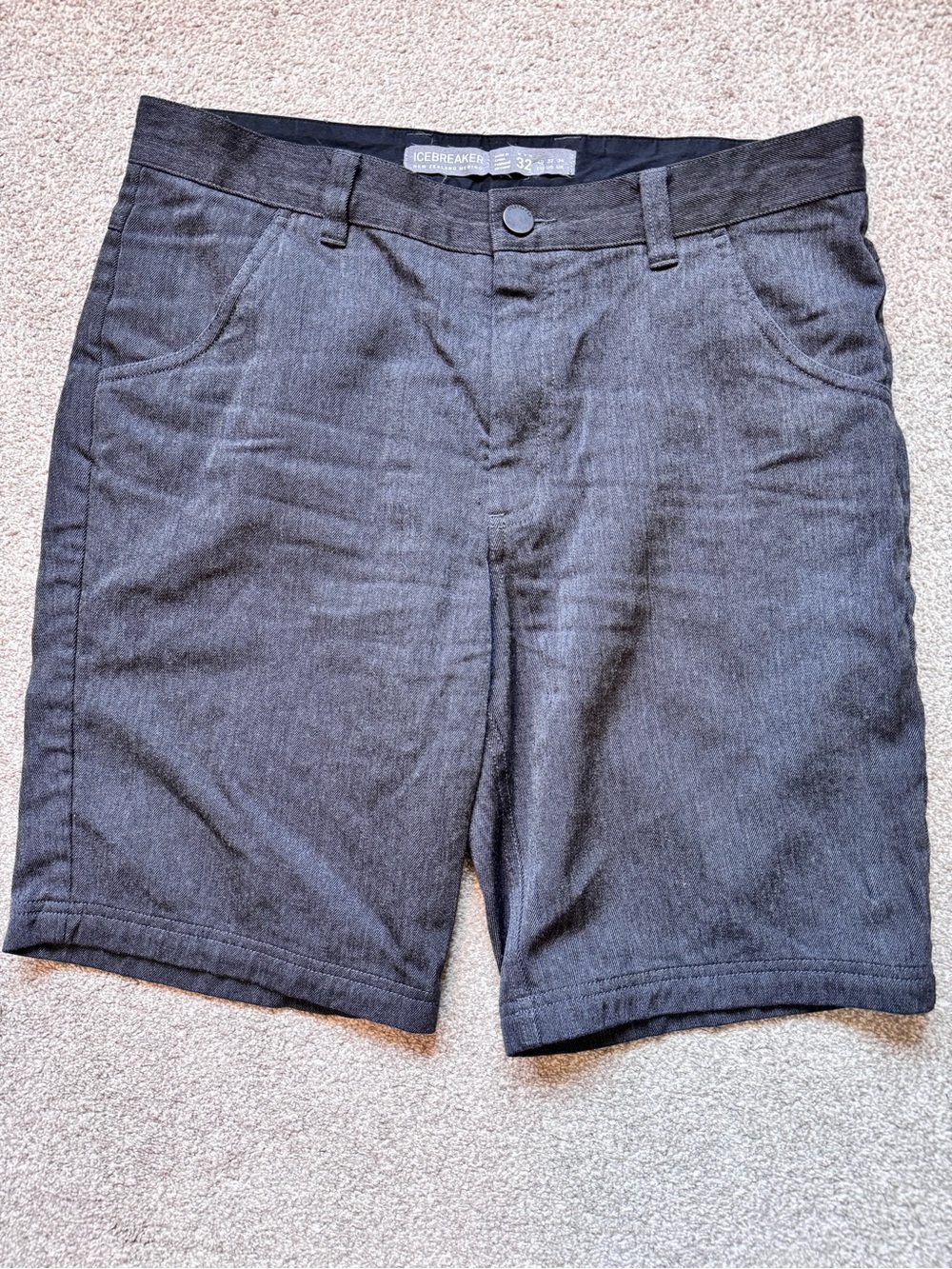 Mens Icebreaker 9” Midweight Outdoor EscapeShorts Size 32 Merino Wool Dark Grey